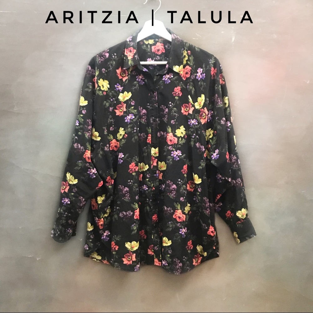ARITZIA Talula Oversized Floral Shirt Silk Cotton - Picture 1 of 9